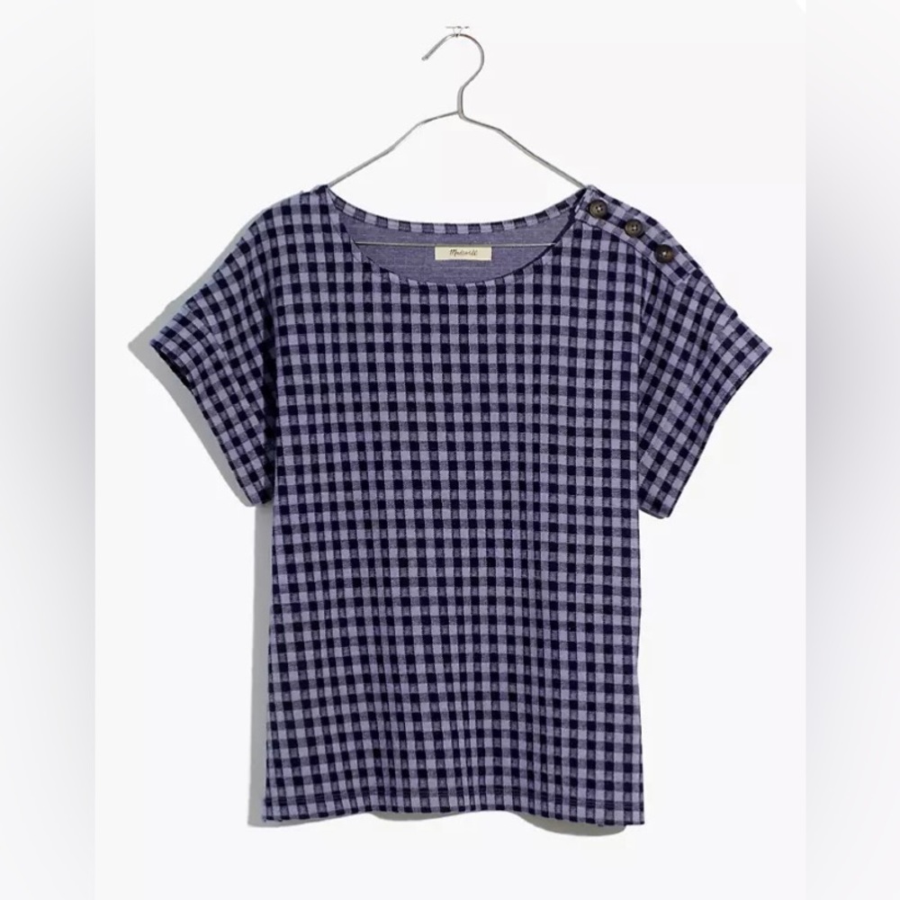 NWT Madewell plus gingham knit seersucker button-shoulder top 3X